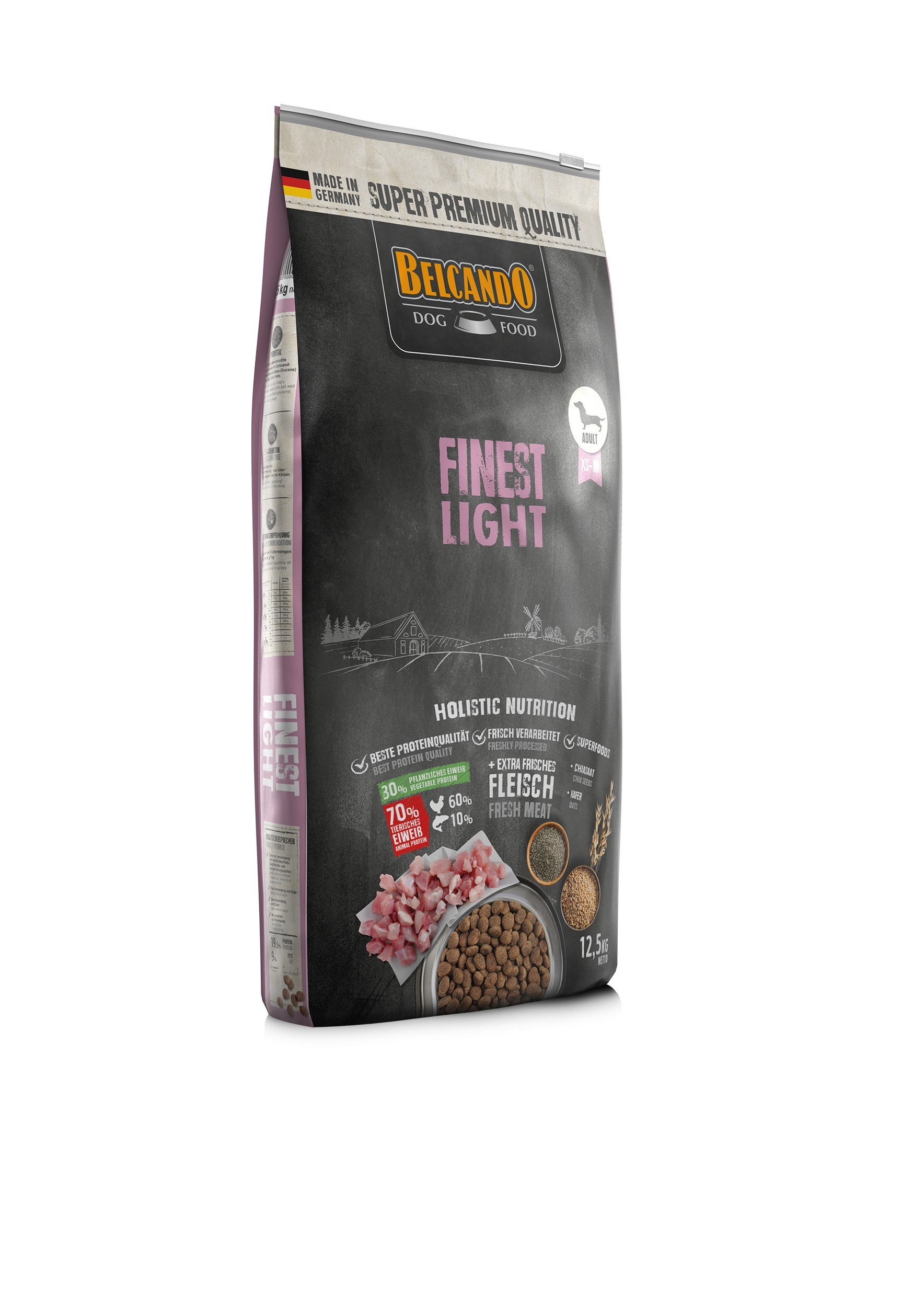 BELCANDO ADULT FINEST LIGHT για ενήλικους υπέρβαρους ή ηλικιωμένους σκύλους μικρών και μεσαίων φυλών, με φρέσκο κρέας πουλερικών 12,5kg